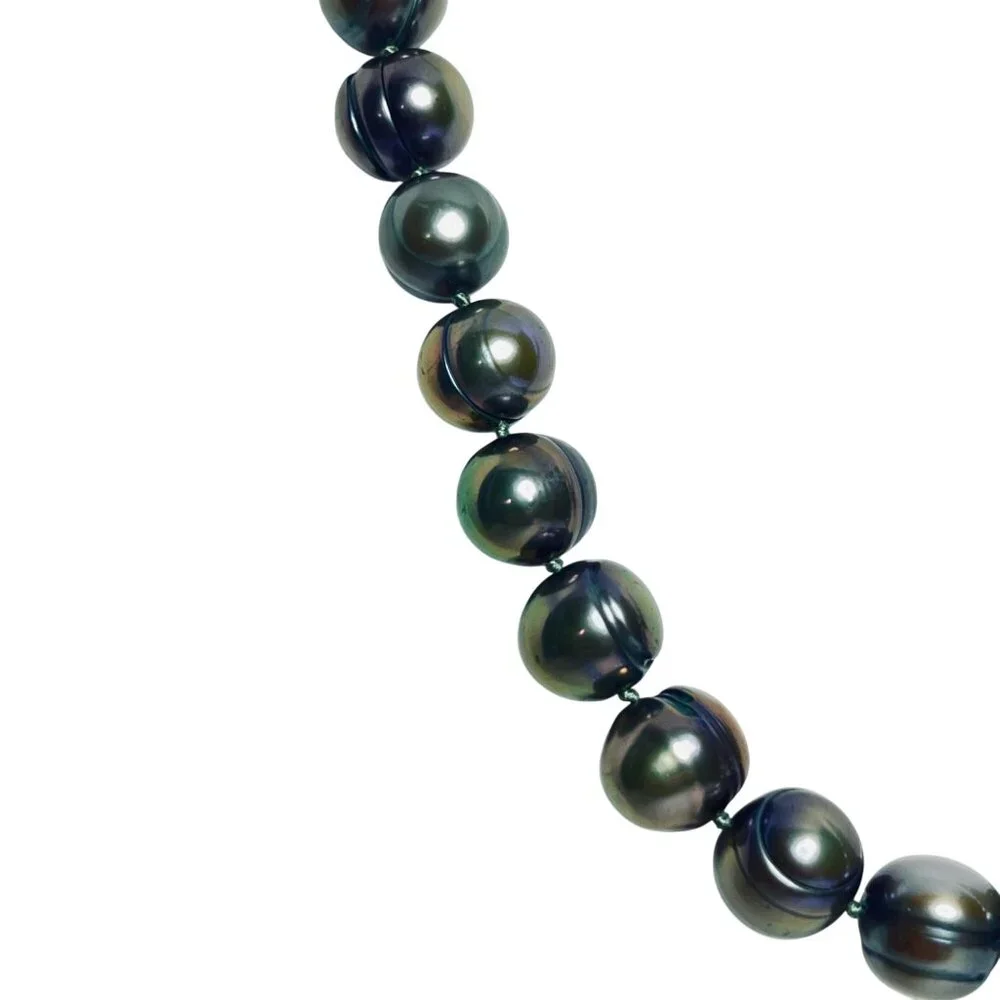 Peacock Green Baroque Pearl Necklace With 14k Gold Clasp (6025) - Picture 5 of 11